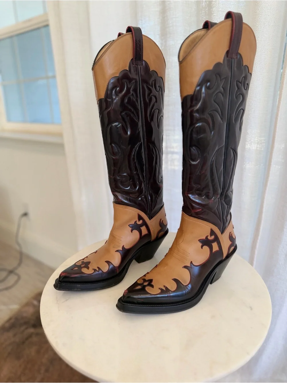 GABRIELA HEARST ~ Capitana Cowboy Boot in Light Brown & Red Pearlized Leather - Picture 2 of 8